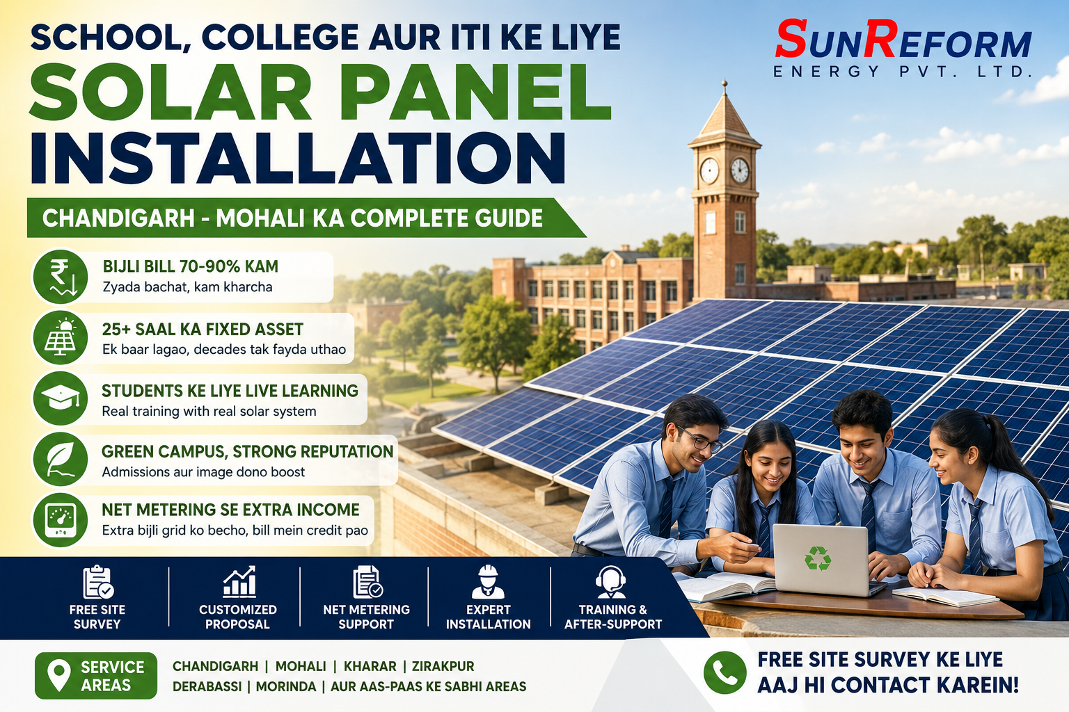 "school college solar panel installation Chandigarh Mohali"